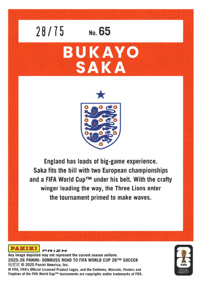 2025 Panini Donruss Optic World Cup Electricity /75 Bukayo Saka #65 England