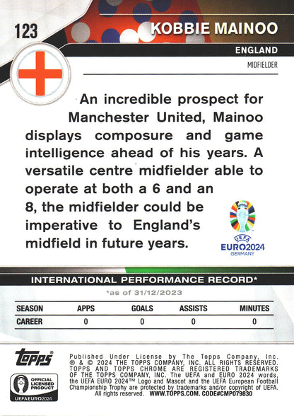 2024 Topps Chrome EURO Sapphire National Debut Kobbie Mainoo #123 England