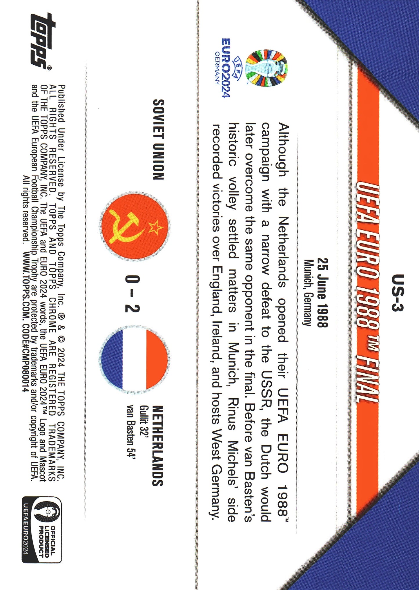 2024 Topps Chrome EURO Ultimate Showdown Netherlands Champions 1988 #US-3
