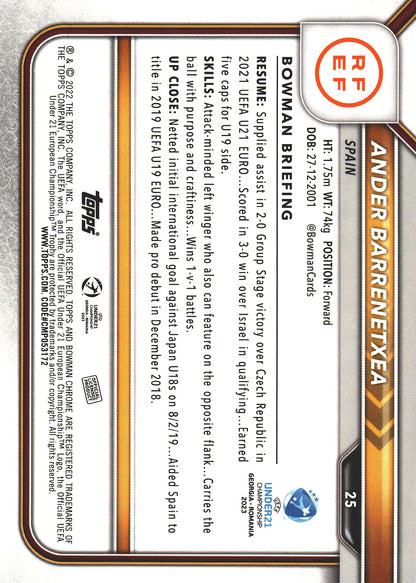 2022 Bowman Chrome Road to UEFA U21 Ander Barrenetxea #25 Spain