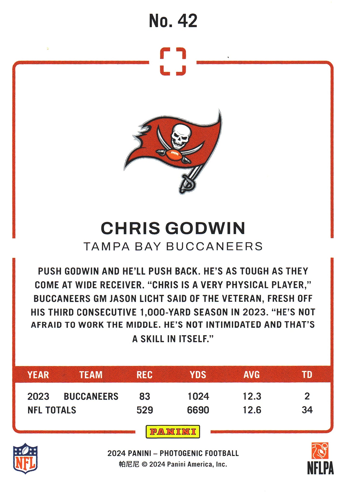 2024 Panini Photogenic Chris Godwin Blue /99 #42 Tampa Bay Buccaneers