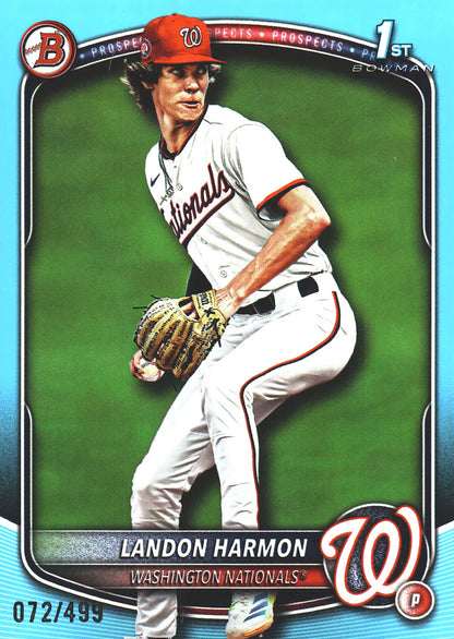 2025 Topps Bowman Draft Sky Blue /499 Landon Harmon 1st #BD-44 Washington Nationals