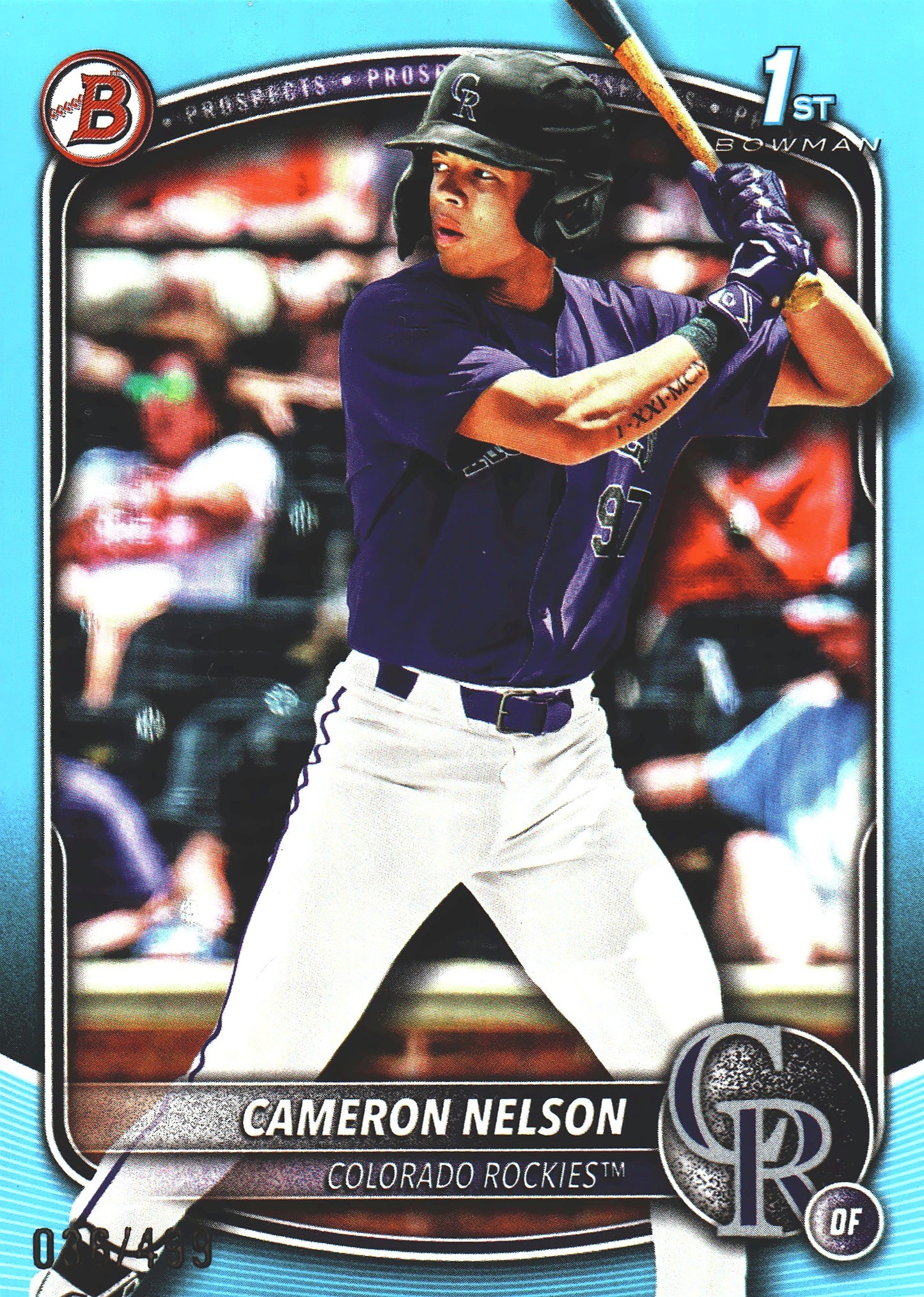2025 Topps Bowman Draft Sky Blue /499 Cameron Nelson 1st #BD-130 Colorado Rockies