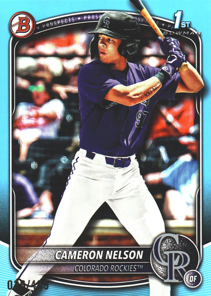 2025 Topps Bowman Draft Sky Blue /499 Cameron Nelson 1st #BD-130 Colorado Rockies
