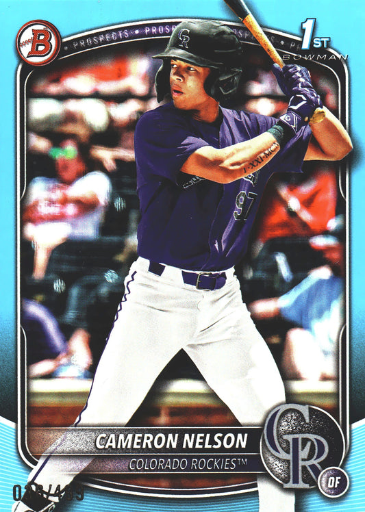 2025 Topps Bowman Draft Sky Blue /499 Cameron Nelson 1st #BD-130 Colorado Rockies