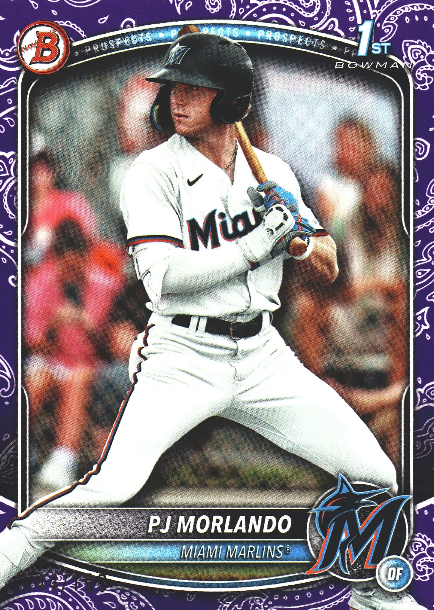 2025 Topps Bowman Prospects Purple Bandana /199 PJ Morlando 1st #BP-91 Miami Marlins