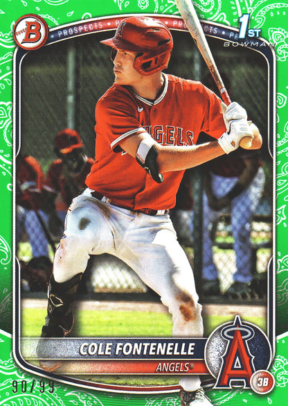 2025 Topps Bowman Prospects Green Bandana /99 Cole Fontenelle 1st #BP-32 Los Angeles Angels