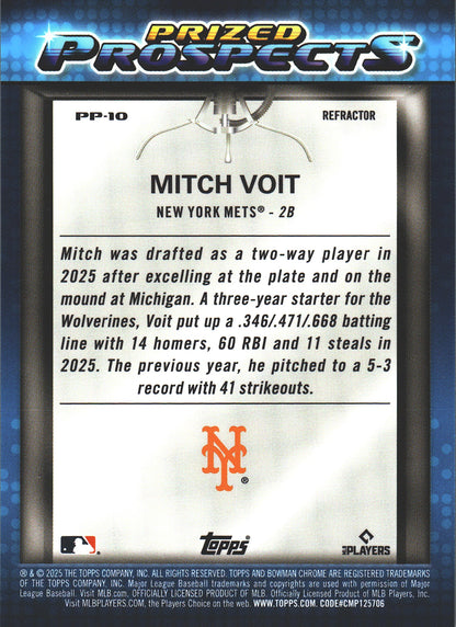 2025 Topps Bowman Draft /250 Mitch Voit #PP-10 New York Mets