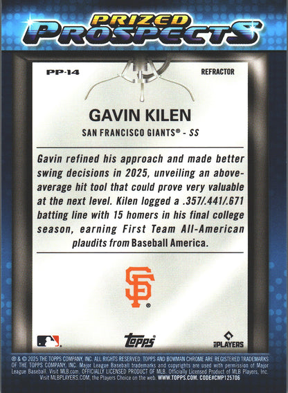 2025 Topps Bowman Draft /250 Gavin Kilen #PP-14 San Francisco Giants