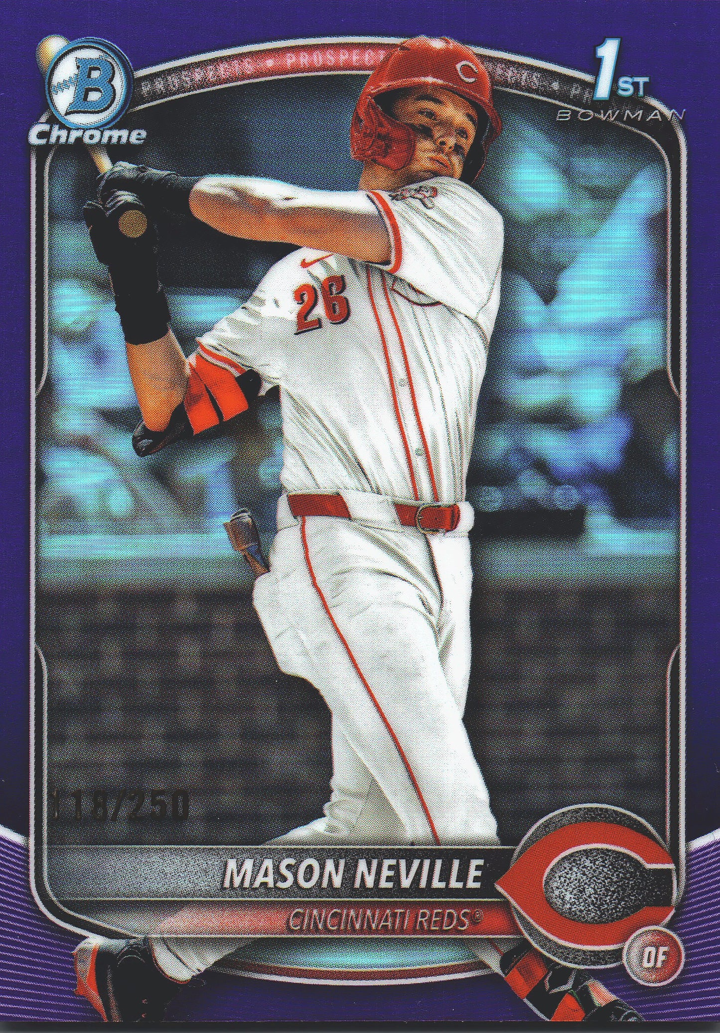 2025 Topps Bowman Draft Chrome Purple /250 1st Mason Neville #BDC-109 Cincinnati Reds