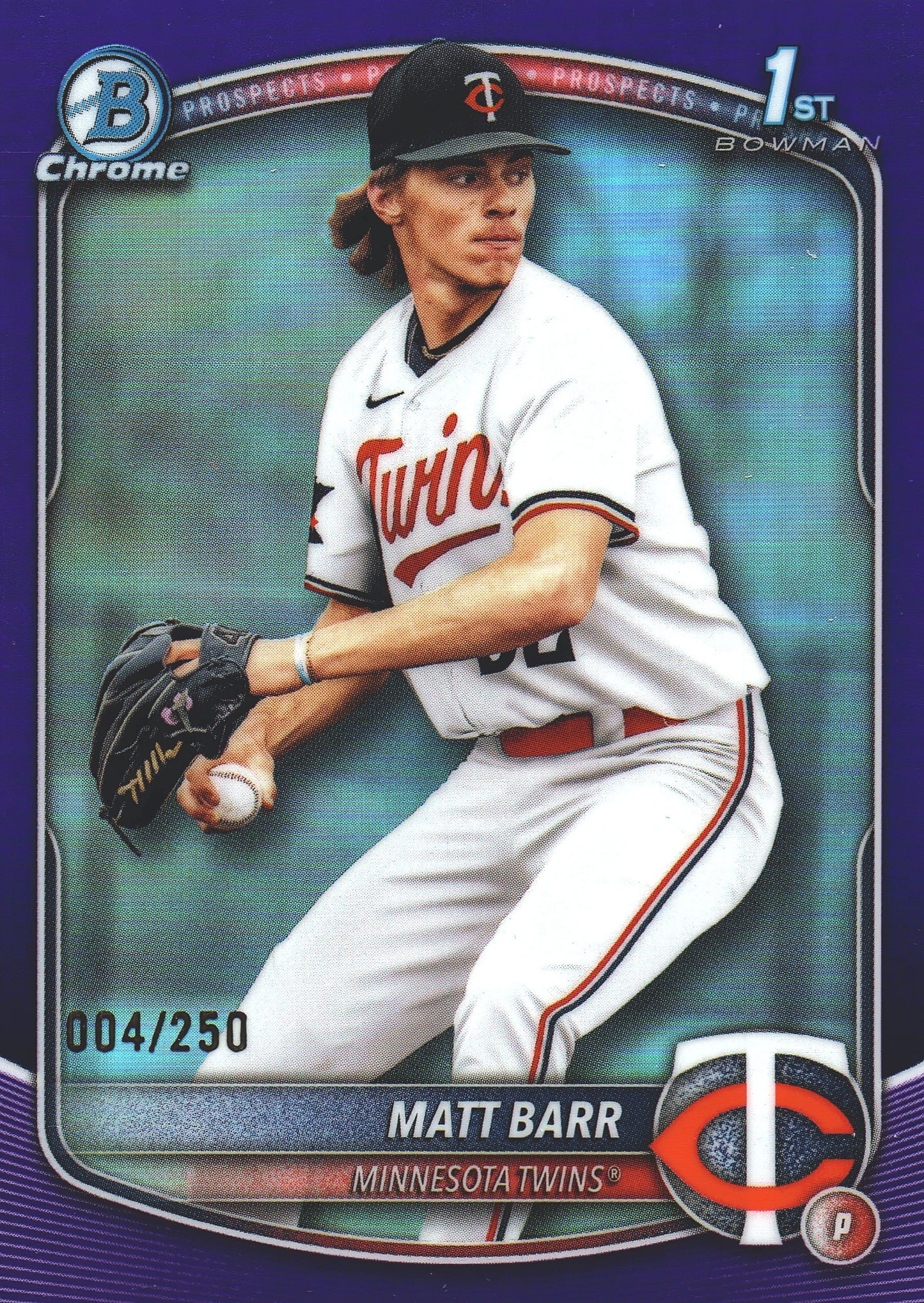 2025 Topps Bowman Draft Chrome Purple /250 1st Matt Barr #BDC-154 Minnesota Twins