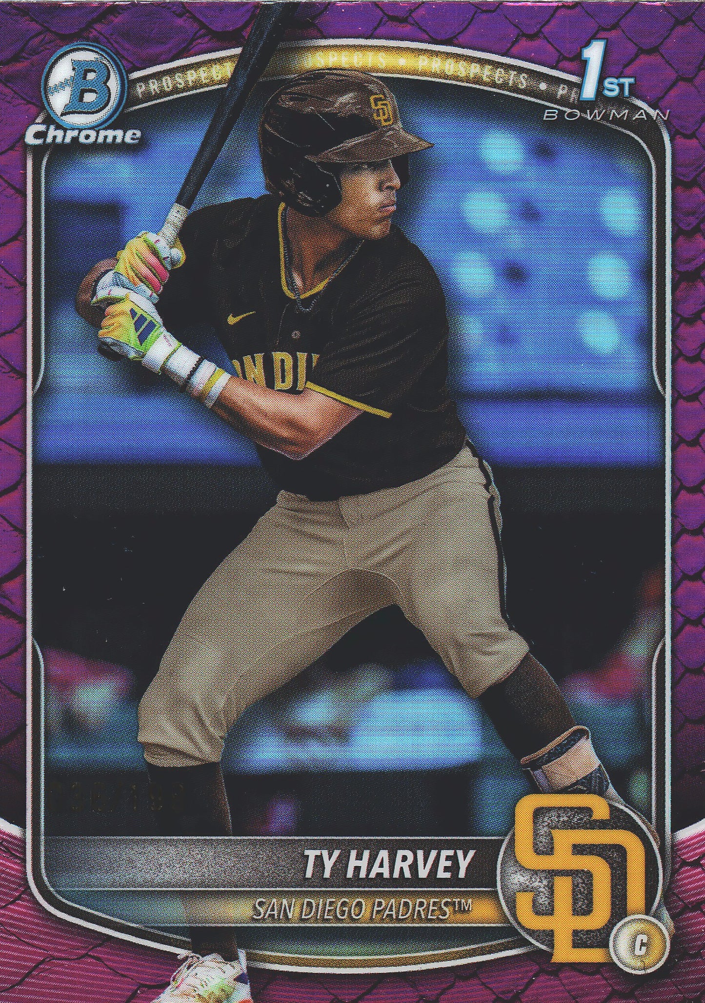 2025 Topps Bowman Draft Chrome Reptilian Fuchsia /199 1st Ty Harvey #BDC-58 San Diego Padres