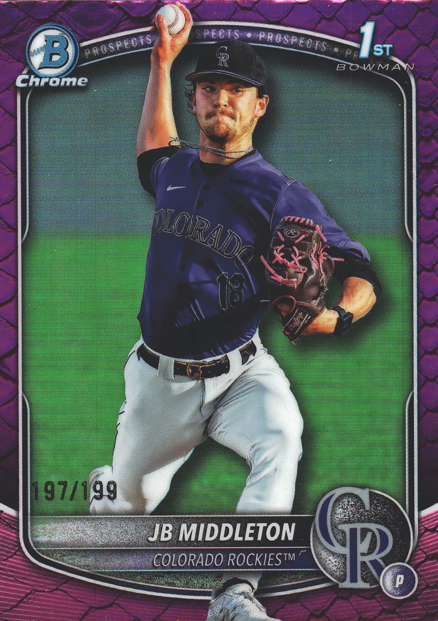 2025 Topps Bowman Draft Chrome Reptilian Fuchsia /199 1st JB Middleton #BDC-78 Colorado Rockies