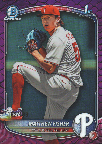 2025 Topps Bowman Draft Chrome Reptilian Fuchsia /199 1st Matthew Fisher #BDC-106 Philadelphia Phillies