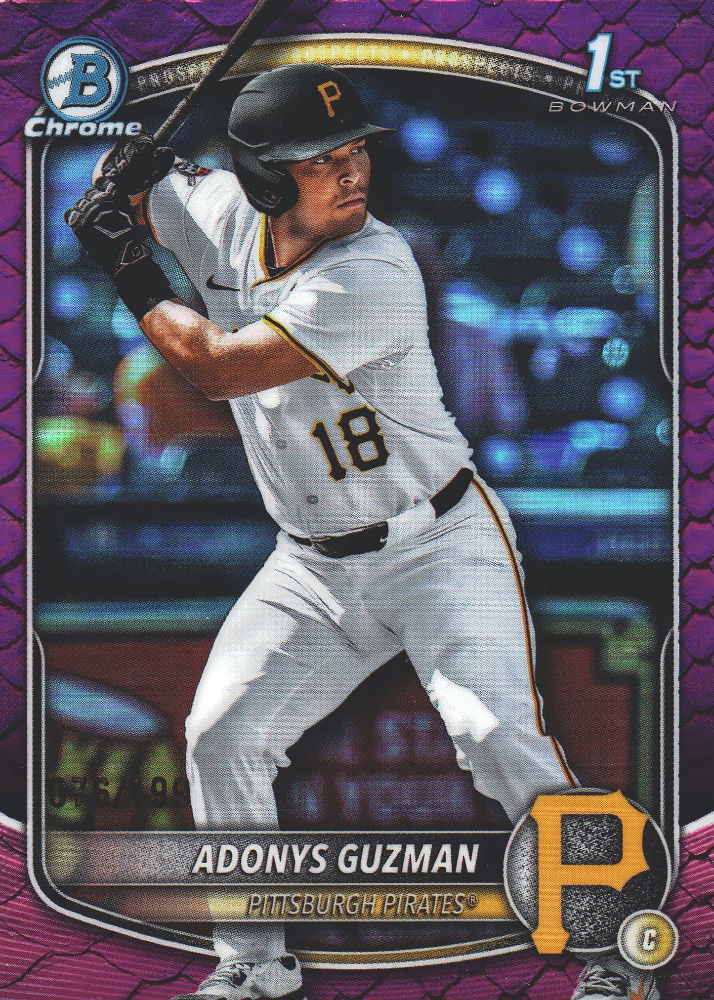 2025 Topps Bowman Draft Chrome Reptilian Fuchsia /199 1st Adonys Guzman #BDC-126 Pittsburgh Pirates