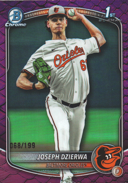 2025 Topps Bowman Draft Chrome Reptilian Fuchsia /199 1st Joseph Dzierwa #BDC-186 Baltimore Orioles