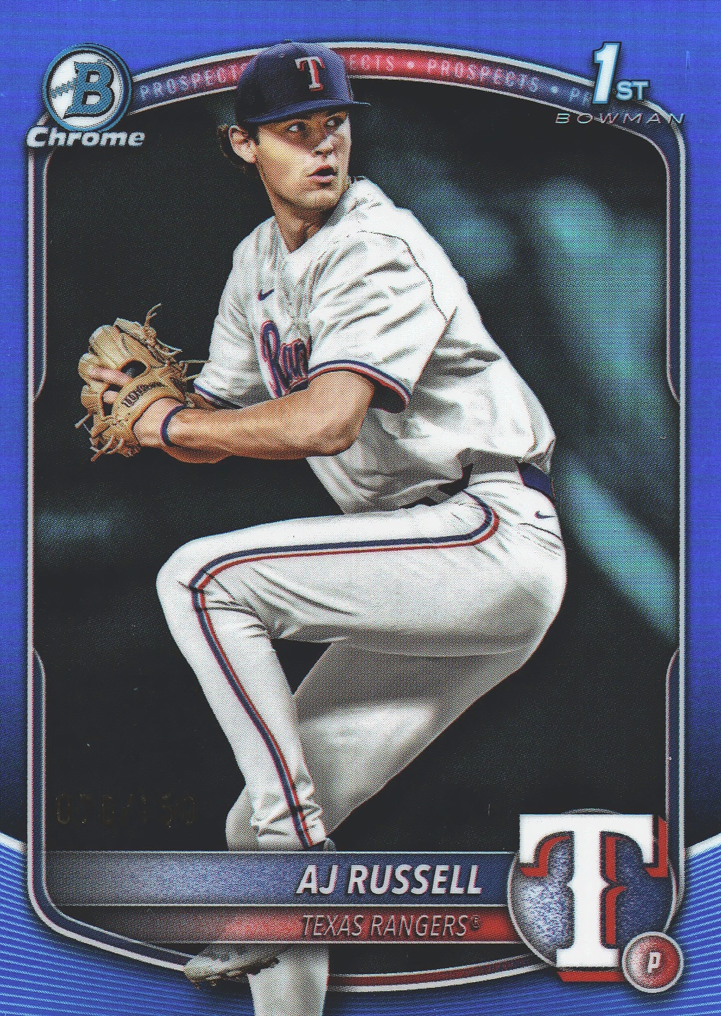 2025 Topps Bowman Draft Chrome Blue /150 1st AJ Russell #BDC-51 Texas Rangers