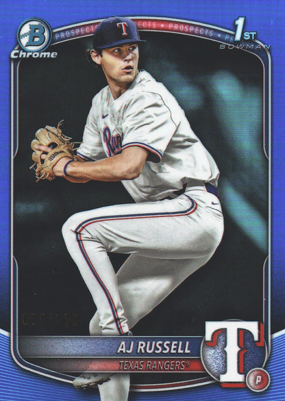 2025 Topps Bowman Draft Chrome Blue /150 1st AJ Russell #BDC-51 Texas Rangers