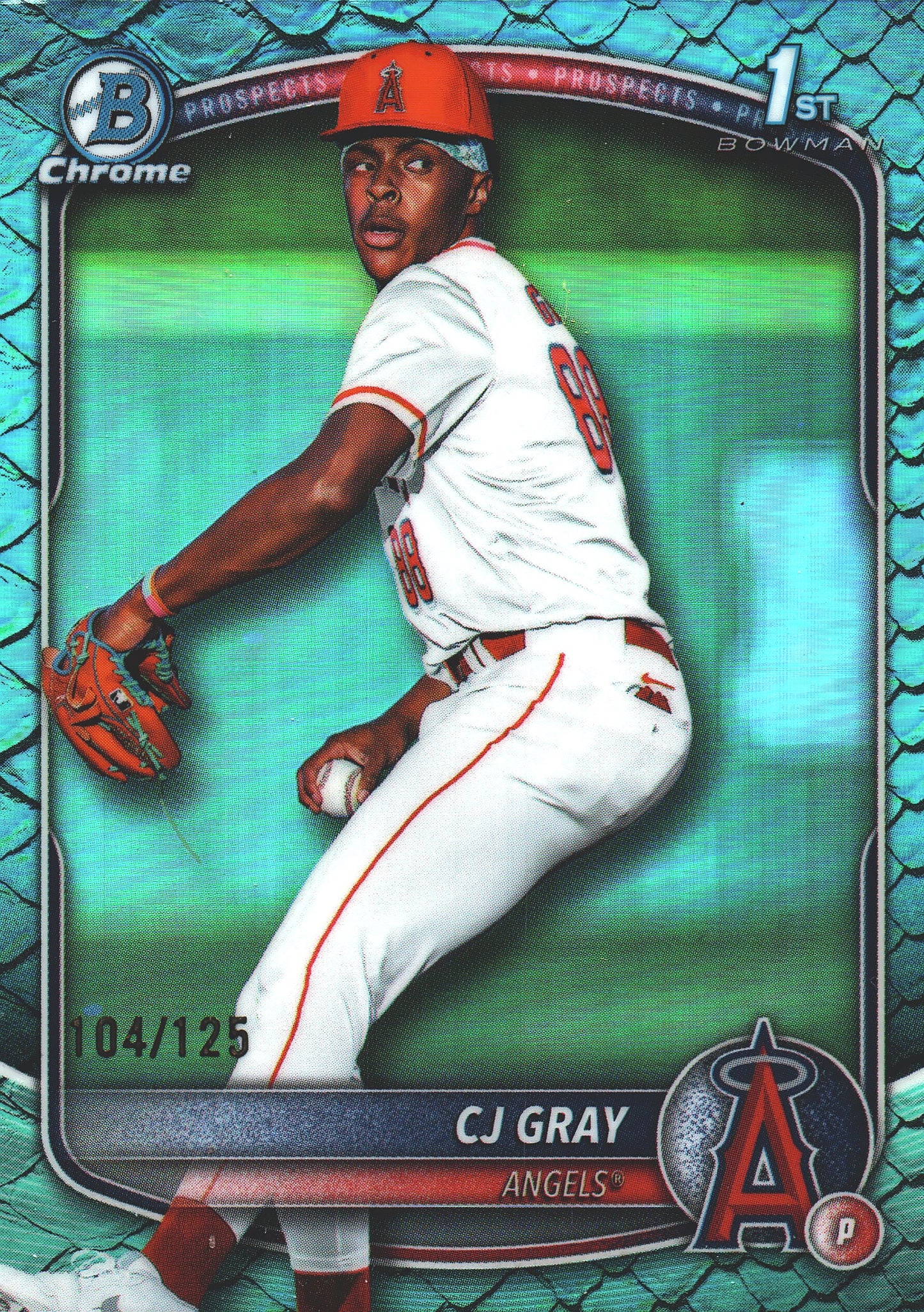 2025 Topps Bowman Draft Chrome Reptilian Aqua /125 1st CJ Gray #BDC-197 Los Angeles Angels