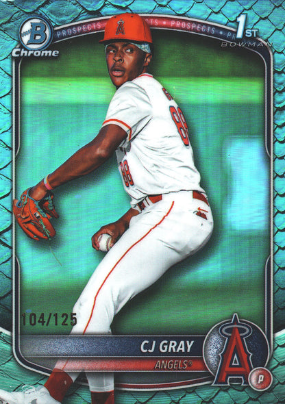 2025 Topps Bowman Draft Chrome Reptilian Aqua /125 1st CJ Gray #BDC-197 Los Angeles Angels