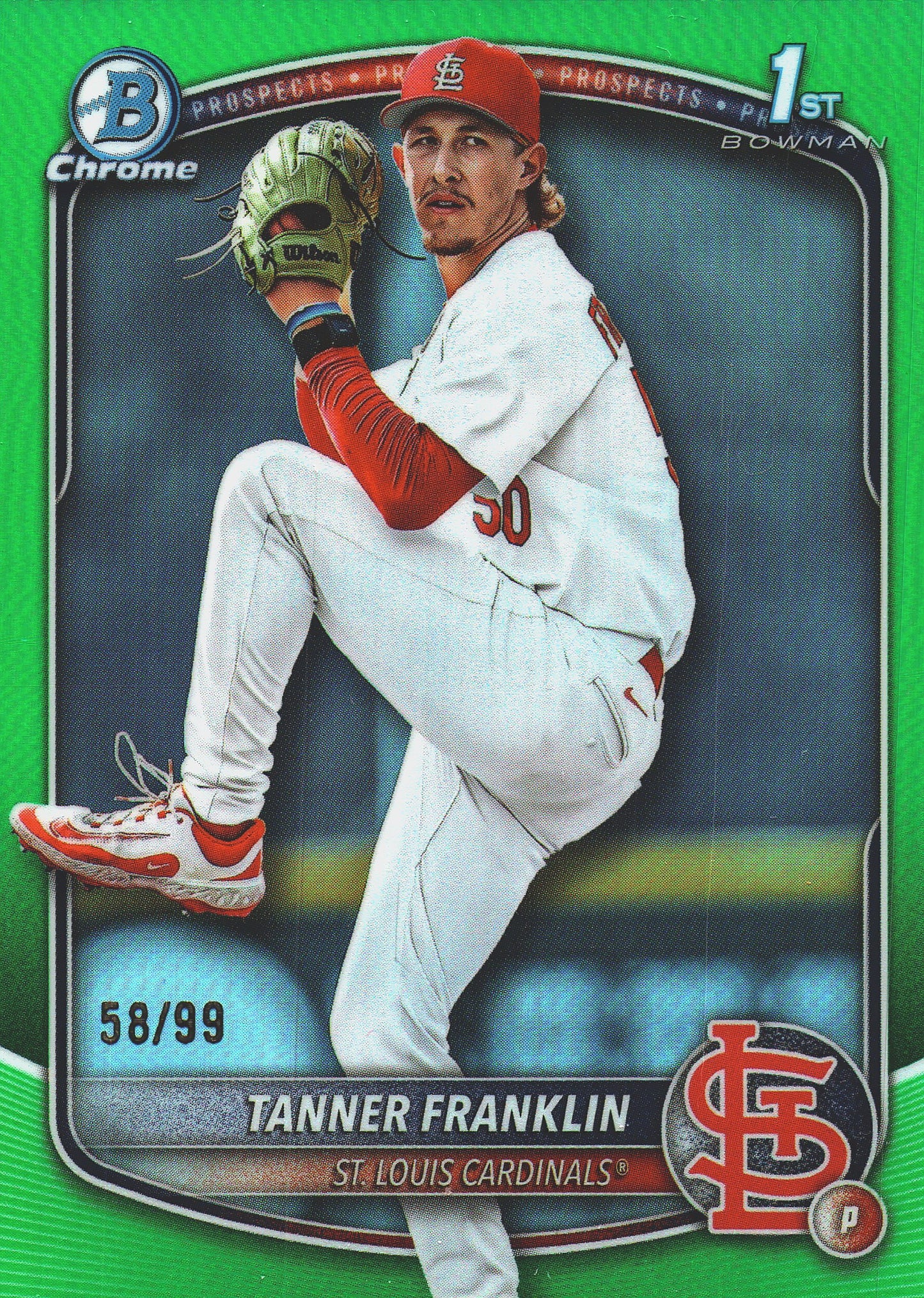 2025 Topps Bowman Draft Chrome Green /99 1st Tanner Franklin #BDC-90 St. Louis Cardinals