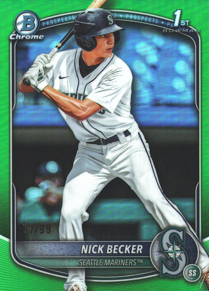 2025 Topps Bowman Draft Chrome Green /99 1st Nick Becker #BDC-100 Seattle Mariners