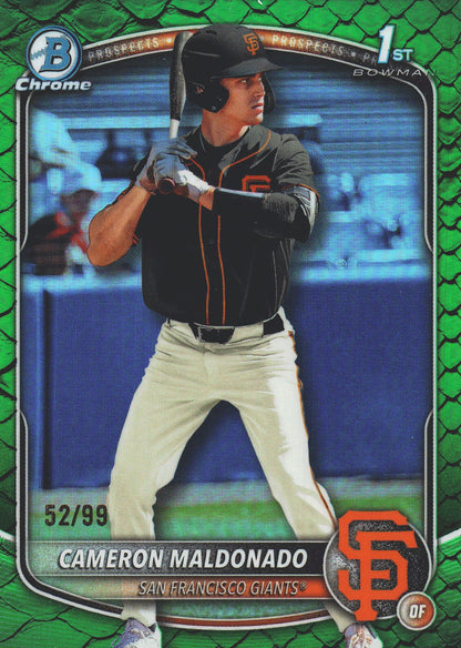 2025 Topps Bowman Draft Chrome Reptilian Green /99 1st Cameron Maldonado #BDC-99 San Francisco Giants