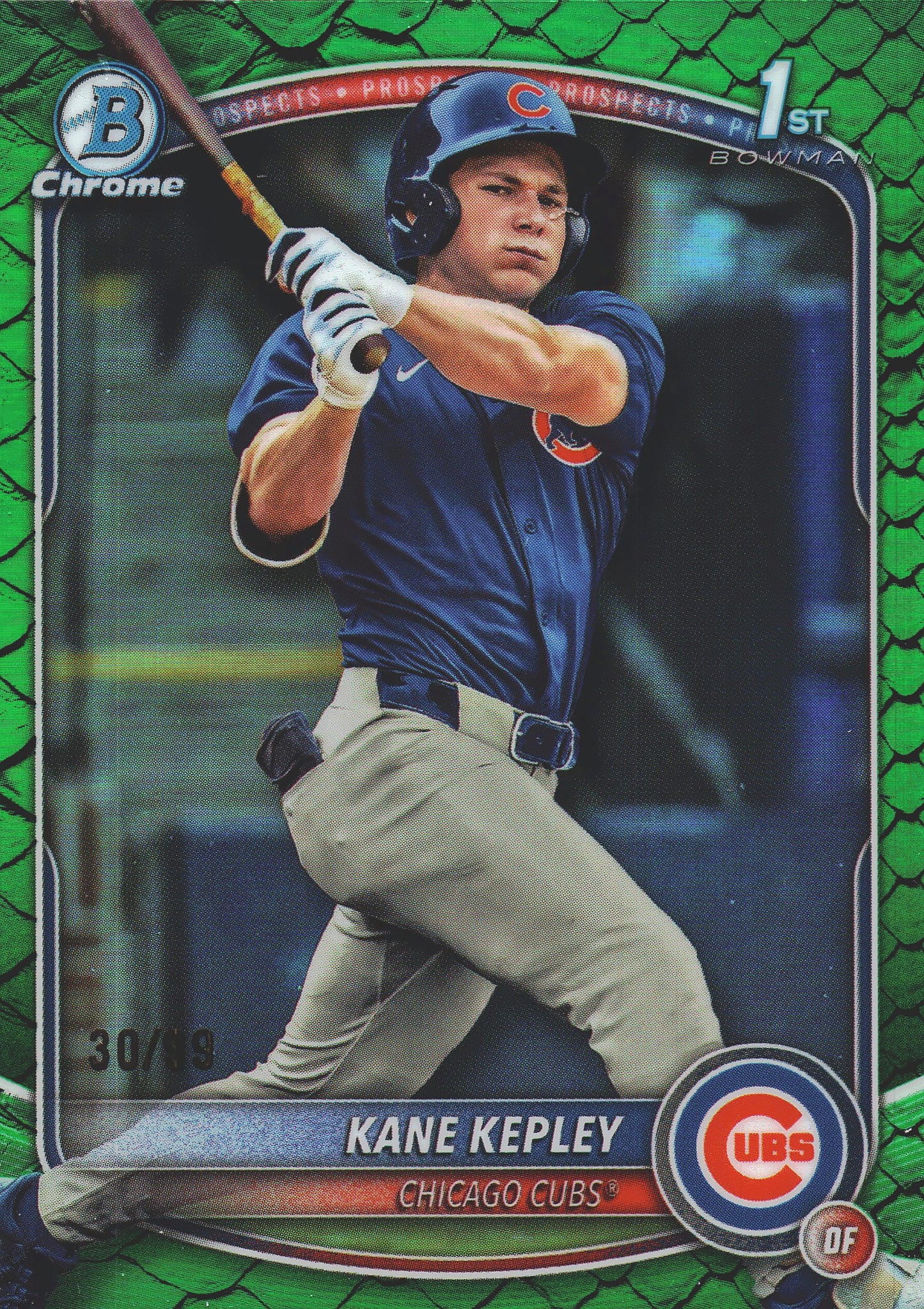 2025 Topps Bowman Draft Chrome Reptilian Green /99 1st Kane Kepley #BDC-200 Chicago Cubs