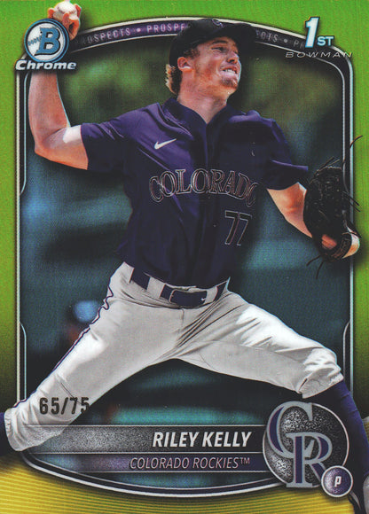 2025 Topps Bowman Draft Chrome Yellow /75 1st Riley Kelly #BDC-79 Colorado Rockies