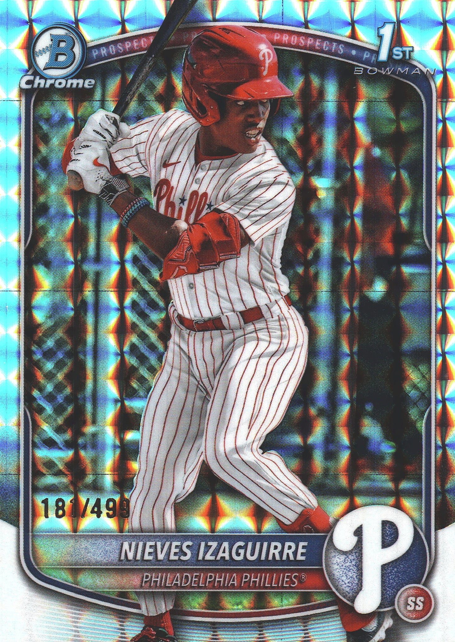 2025 Topps Bowman Chrome Prospects Geometric /499 1st Nieves Izaguirre #BCP-232 Philadelphia Phillies