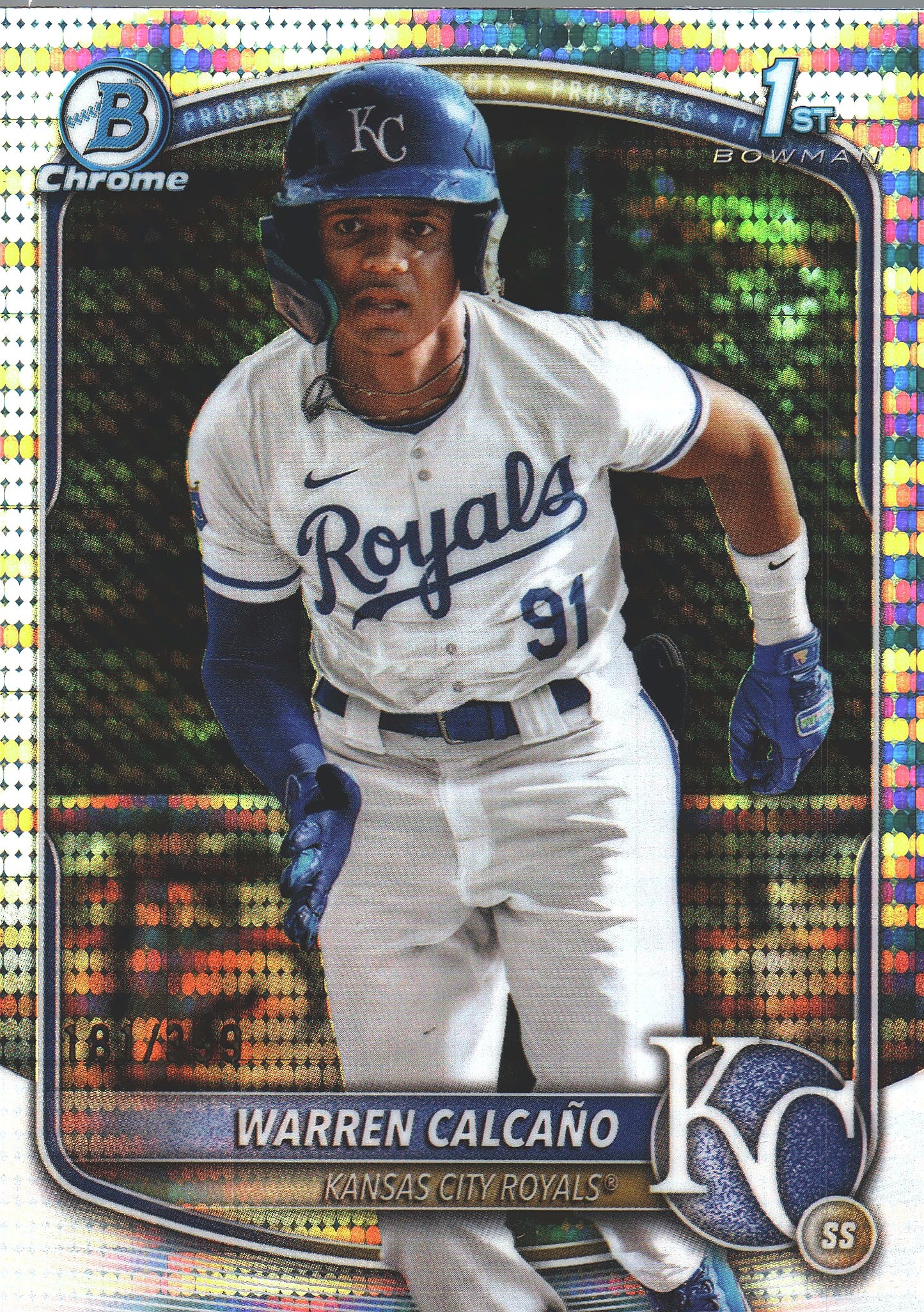2025 Topps Bowman Chrome Prospects Pulsar /399 1st Warren Calcaño #BCP-185 Kansas City Royals