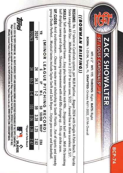 2025 Topps Bowman Chrome Prospects Lava /399 1st Zack Showalter #BCP-74 St. Louis Cardinals
