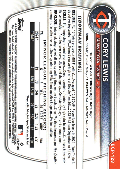 2025 Topps Bowman Chrome Prospects Wave /350 1st Cory Lewis #BCP-128 Minnesota Twins