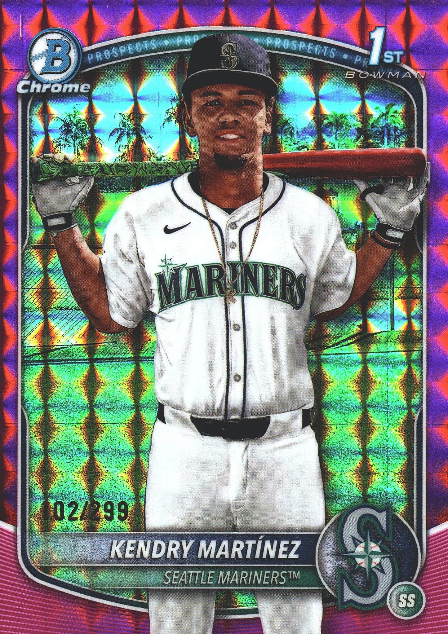 2025 Topps Bowman Chrome Prospects Pink Geometric /299 1st Kendry Martínez #BCP-159 Seattle Mariners