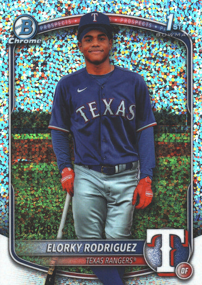 2025 Topps Bowman Chrome Prospects Sparkle /299 1st Elorky Rodriguez #BCP-186 Texas Rangers