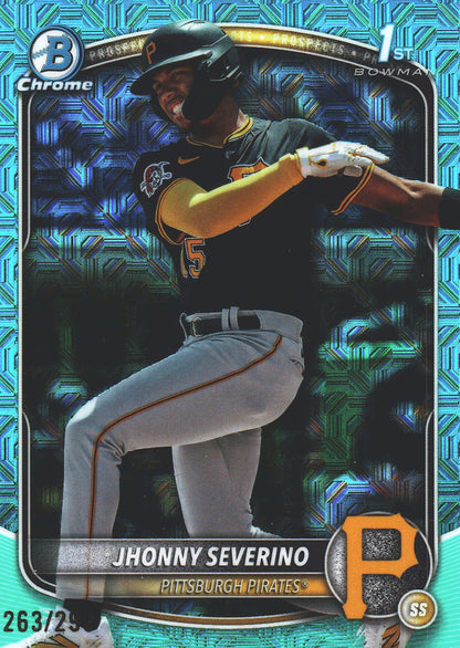 2025 Topps Bowman Chrome Prospects Aqua Mojo /299 1st Jhonny Severino #BCP-233 Pittsburgh Pirates