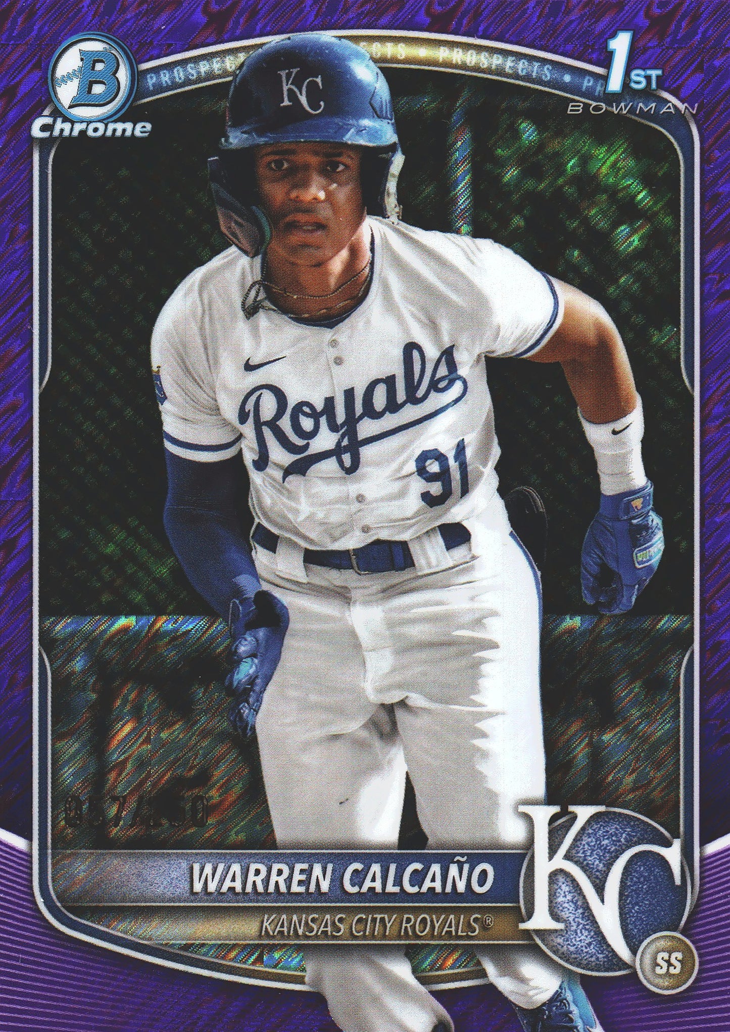 2025 Topps Bowman Chrome Prospects Purple /250 1st Warren Calcaño #BCP-185 Kansas City Royals