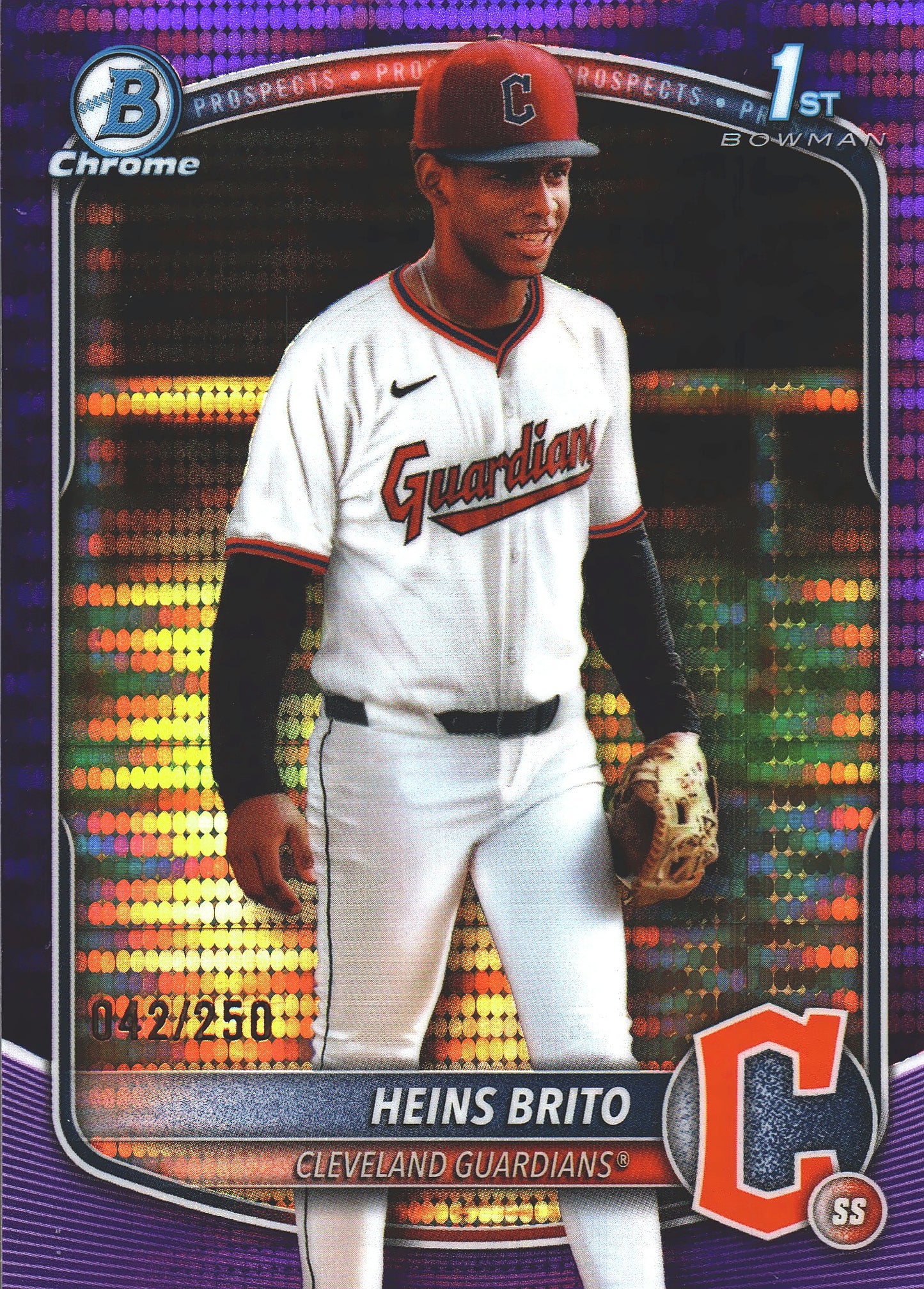 2025 Topps Bowman Chrome Prospects Purple Pulsar /250 1st Heins Brito #BCP-203 Cleveland Guardians
