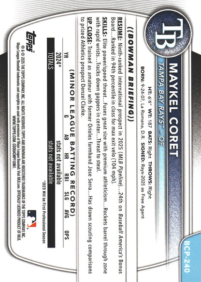 2025 Topps Bowman Chrome Prospects Purple Pulsar /250 1st Maykel Coret #BCP-240 Tampa Bay Rays