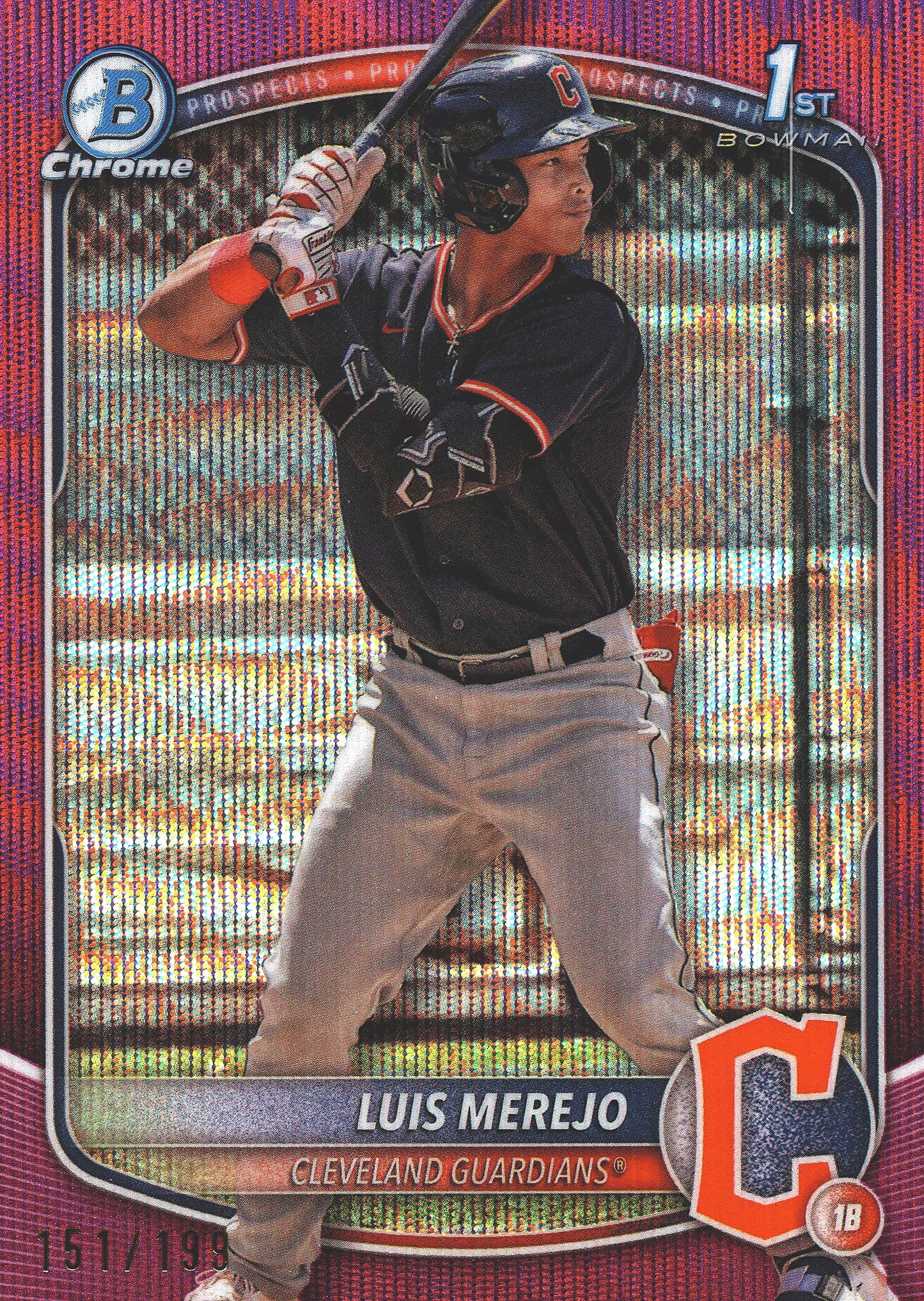2025 Topps Bowman Chrome Prospects Wave Fuchsia /199 1st Luis Merejo #BCP-140 Cleveland Guardians