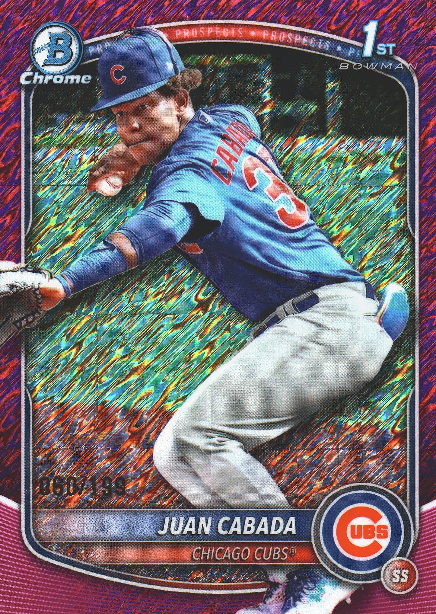 2025 Topps Bowman Chrome Prospects Fuchsia Shimmer /199 1st Juan Cabada #BCP-207 Chicago Cubs