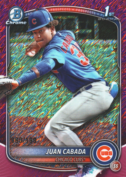 2025 Topps Bowman Chrome Prospects Fuchsia Shimmer /199 1st Juan Cabada #BCP-207 Chicago Cubs