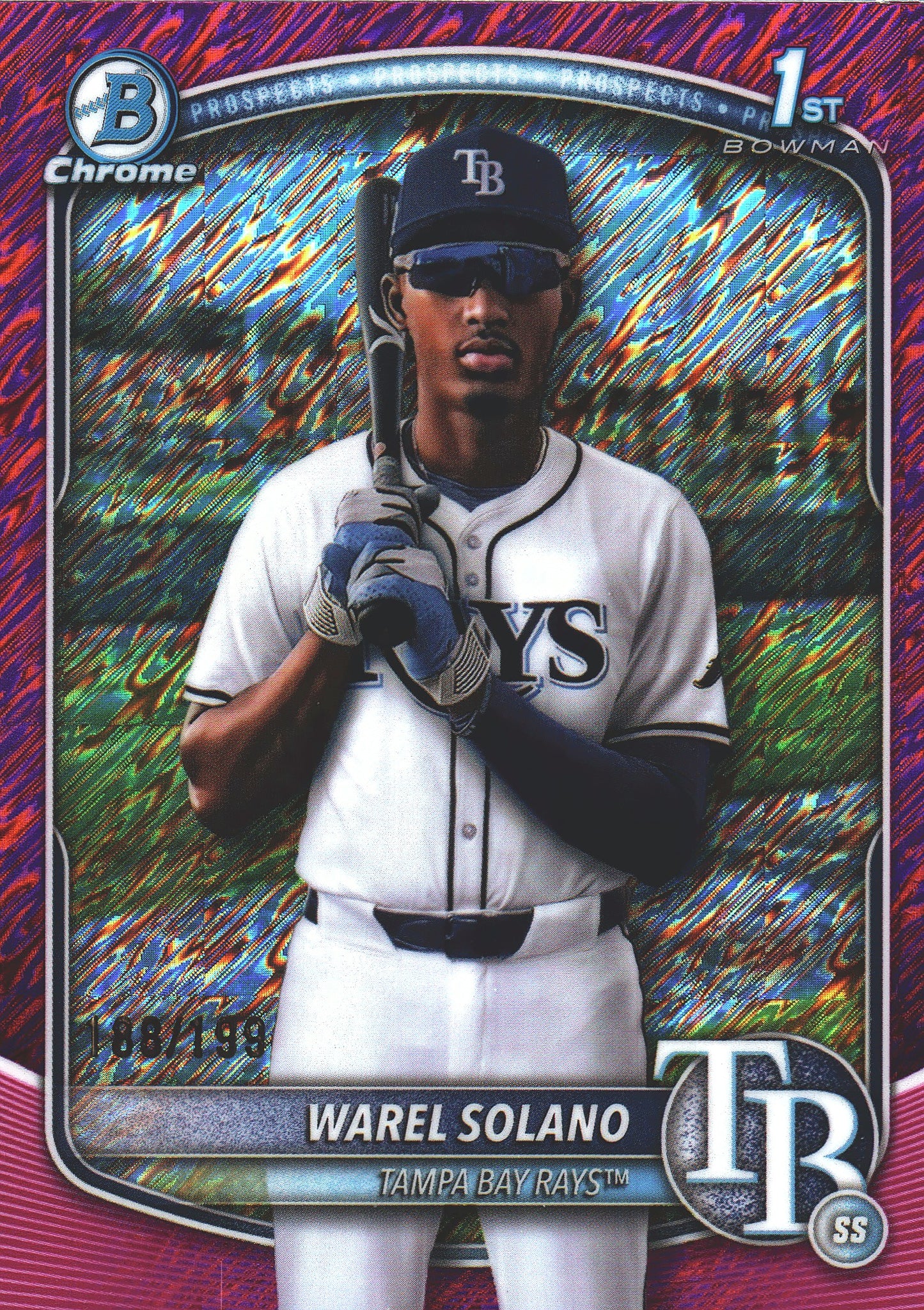 2025 Topps Bowman Chrome Prospects Fuchsia Shimmer /199 1st Warel Solano #BCP-225 Tampa Bay Rays