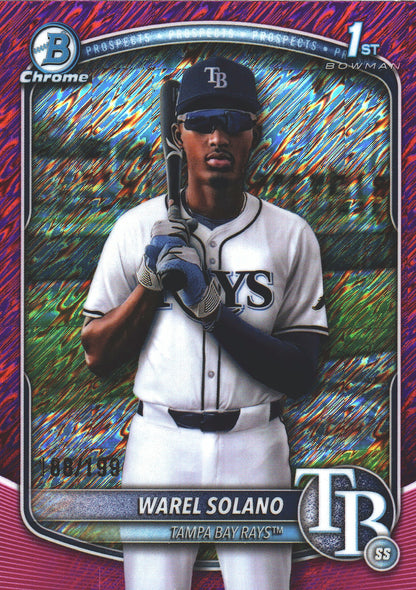 2025 Topps Bowman Chrome Prospects Fuchsia Shimmer /199 1st Warel Solano #BCP-225 Tampa Bay Rays