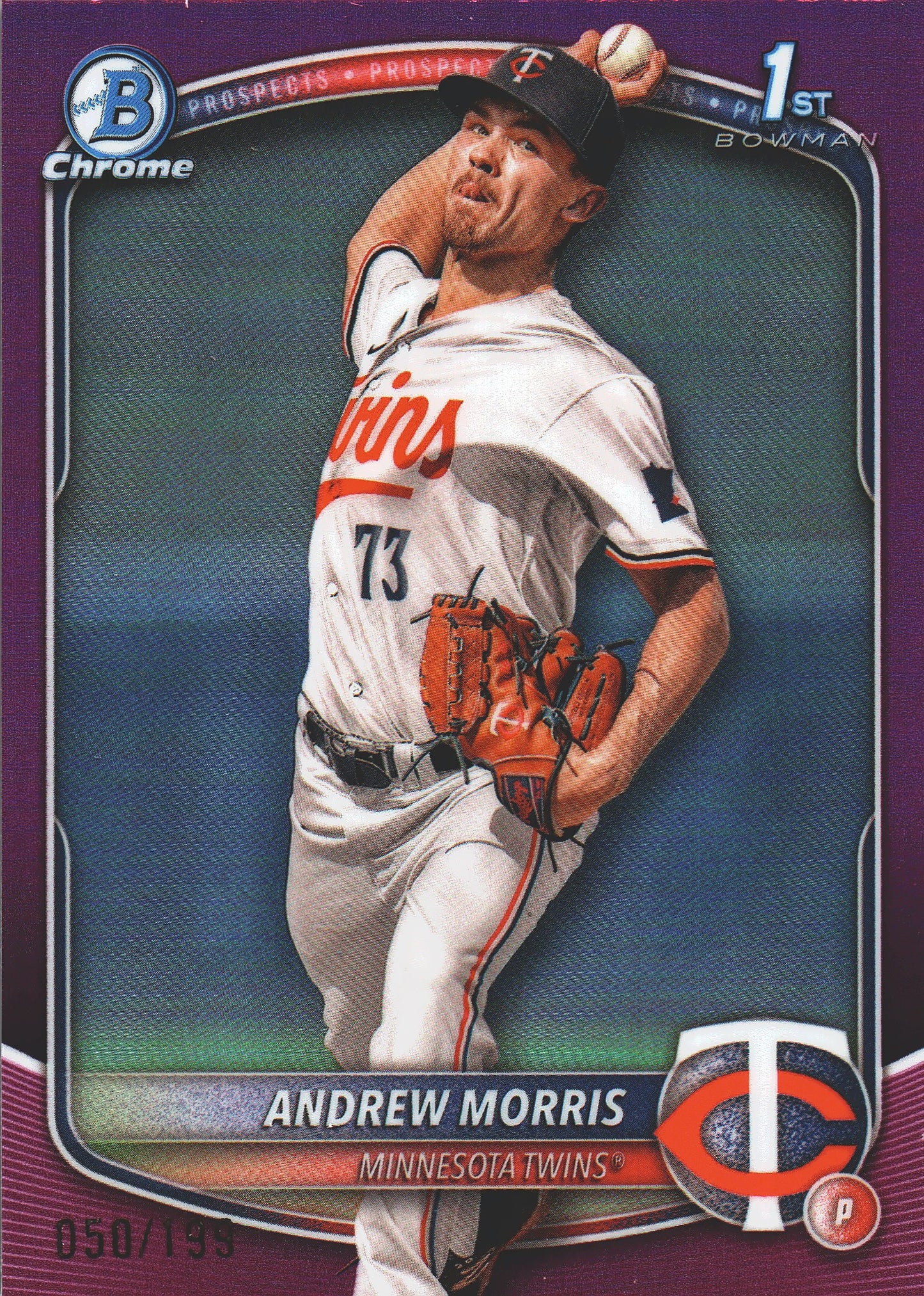 2025 Topps Bowman Chrome Prospects Fuchsia /199 1st Andrew Morris #BCP-90 Minnesota Twins