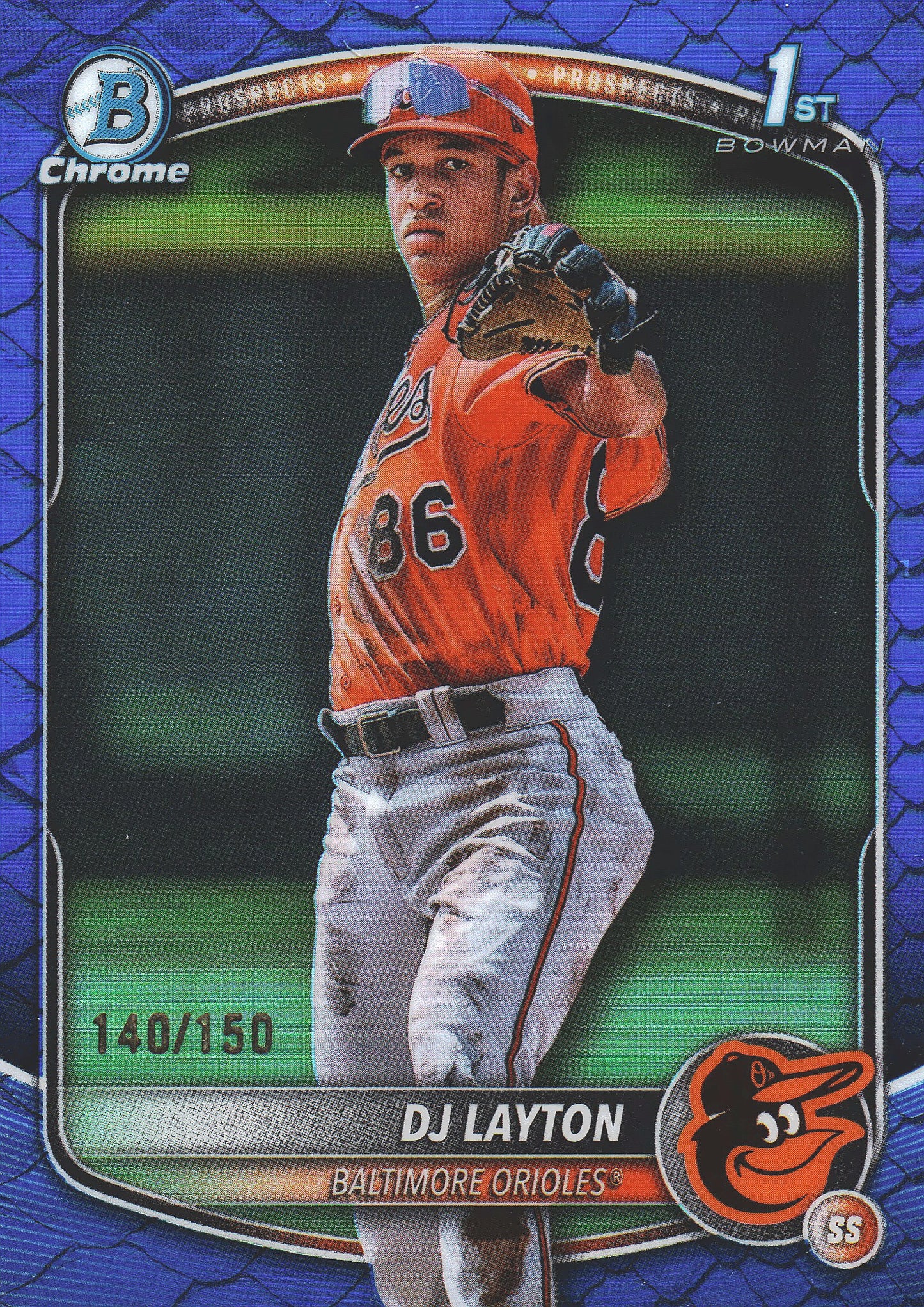 2025 Topps Bowman Chrome Prospects Reptilian Blue /150 1st DJ Layton #BCP-252 Baltimore Orioles
