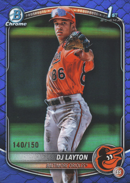 2025 Topps Bowman Chrome Prospects Reptilian Blue /150 1st DJ Layton #BCP-252 Baltimore Orioles