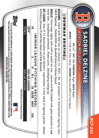 2025 Topps Bowman Chrome Prospects Blue /150 1st Sadbiel Delzine #BCP-235 Boston Red Sox