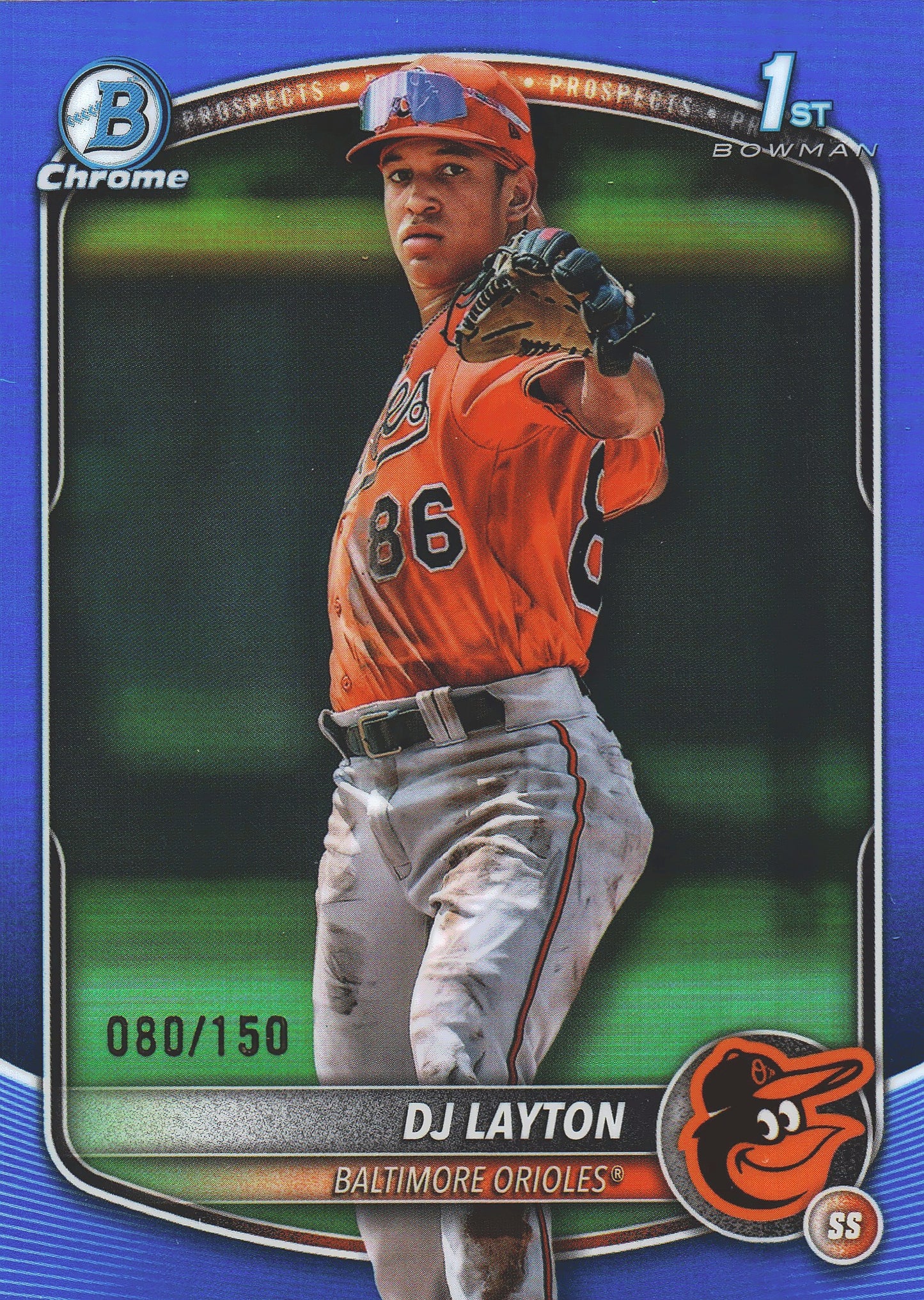 2025 Topps Bowman Chrome Prospects Blue /150 1st DJ Layton #BCP-252 Baltimore Orioles