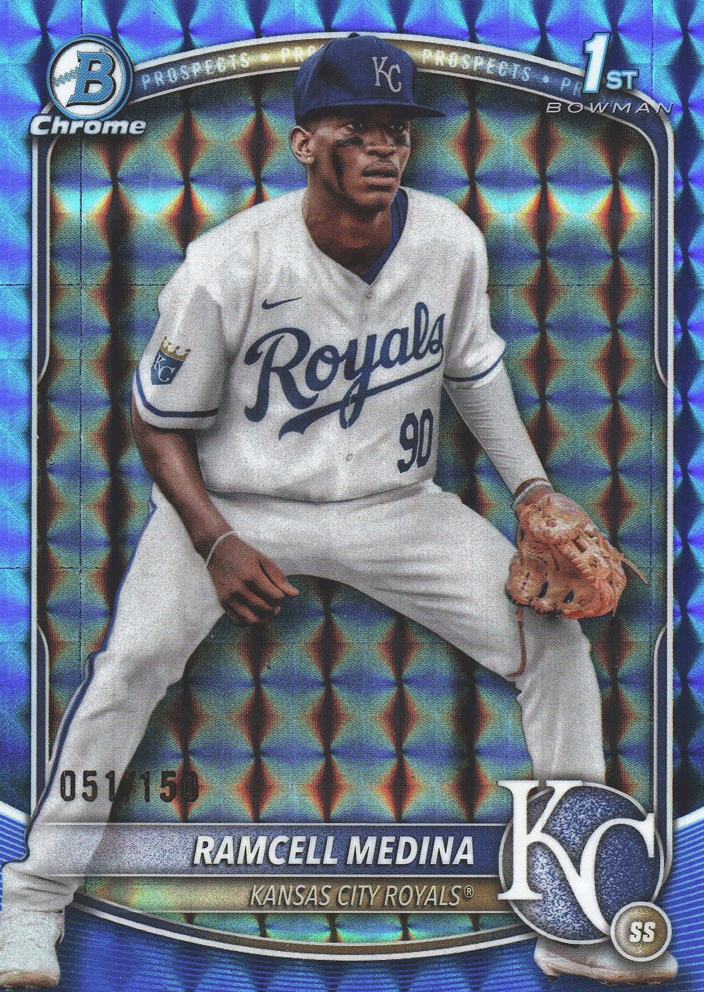 2025 Topps Bowman Chrome Prospects Blue Geometric /150 1st Ramcell Medina #BCP-187 Kansas City Royals